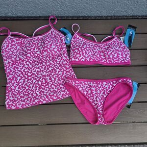 TYR Women's Pink/white Bright Idea Reversible Tank Top Bikini Swim SZ  M New